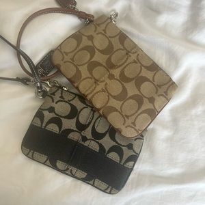 Coach Canvas wristlet change purse brown black